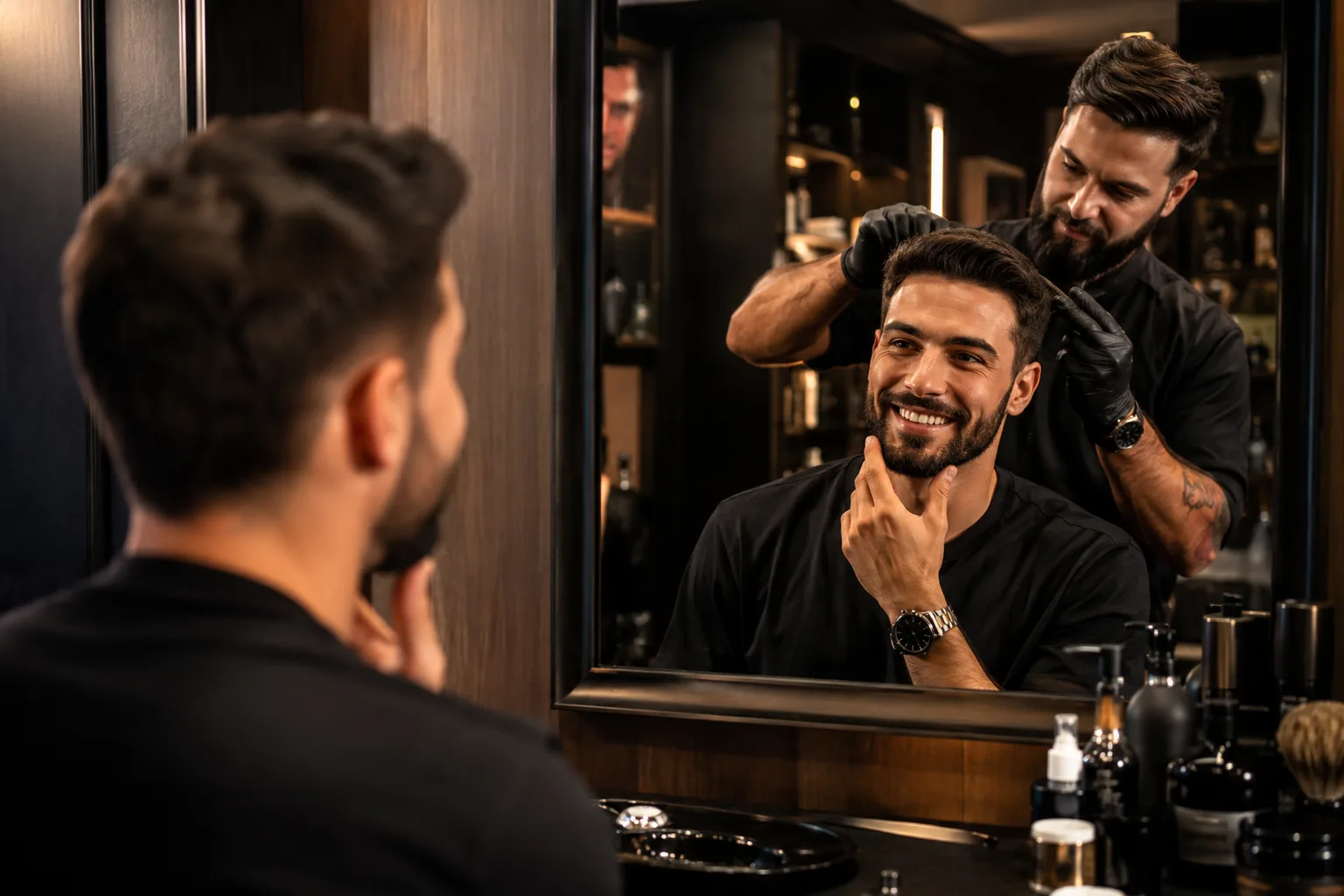 Cliente satisfeito no espelho